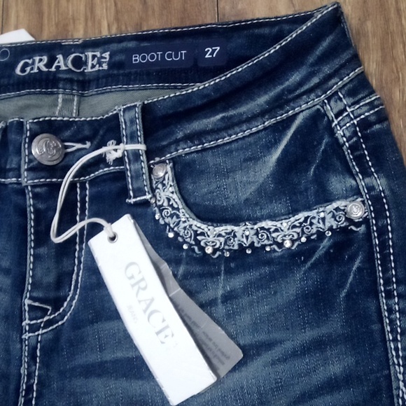 Grace in LA Women's 27 Boot Cut Embroidered Rhinestones NWT - Picture 5 of 5